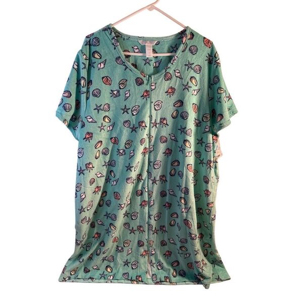 Adonna woman 1x coverup sleepwear robe? zipper aqua seashells new - Picture 1 of 8